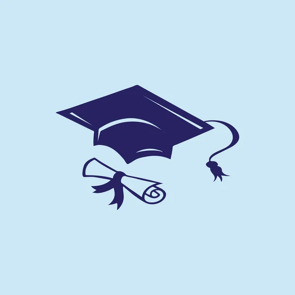 Καπάκι αποφοίτηση με βαθμό απομονωμένα σε μπλε φόντο. — Διανυσματικό Αρχείο
