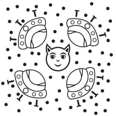 Uzaylı. Buruşmuş kağıt dokusu. Gri tonda vektör illüstrasyonu. Çocuk çizimi. Dünya dışı, uzaylı, et, mistik harflerle yüzleş. Siyah ve beyaz.