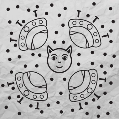 Uzaylı. Buruşmuş kağıt dokusu. Gri tonda vektör illüstrasyonu. Çocuk çizimi. Dünya dışı, uzaylı, ve, mistik harflerle yüzleş..