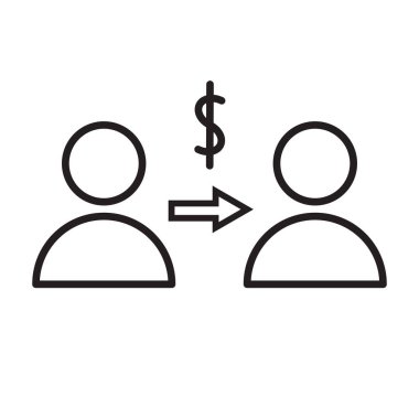 Düzenlenebilir çizgi simgesi insanların bir dolar işareti ile para vermeyi veya borç vermeyi siyah bir darbede vektör grafiği olarak görmesi