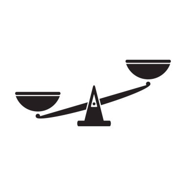 Siyah adalet terazisi. Beyaz arka planda izole edilmiş siyah tarzda adalet ikonu. Suç sembolü stok vektör illüstrasyonu.