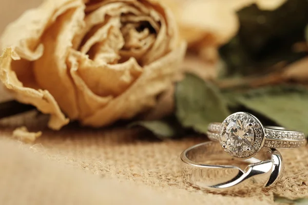 Wedding rings  on book marriage ceremony — Stock Photo, Image