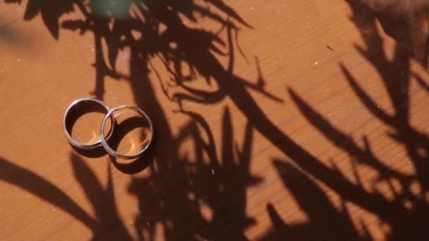 Anillos de boda con sombras — Vídeo de stock