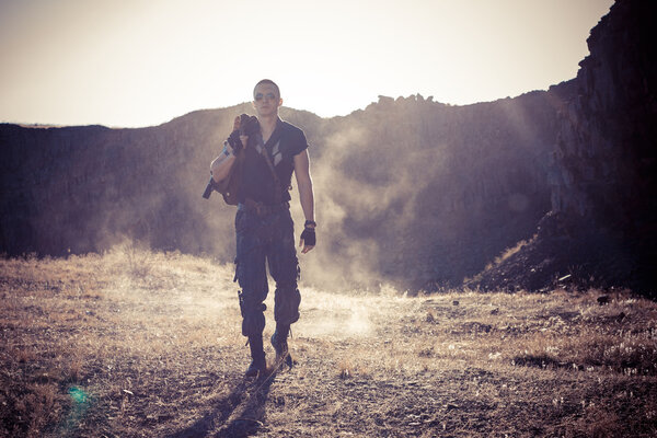 The lonely soldier in mountains