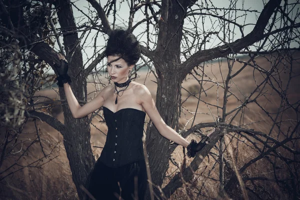 Reina Oscura en el parque. Fantasía vestido negro . — Foto de Stock