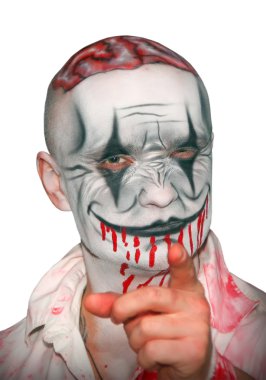 Kamera için onun parmak işaret kurnaz joker yüz