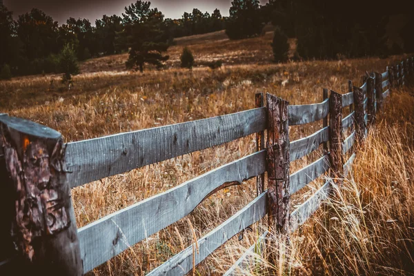 Wooden fence on grass under sunny — Stock Photo, Image