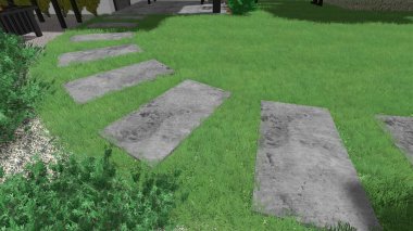 Memleketin peyzaj tasarımının 3 boyutlu görüntüsü. Bölgenin peyzajı. Birleşik peyzaj ve peyzaj çözümlerinin bilgisayar görselleştirmesi.