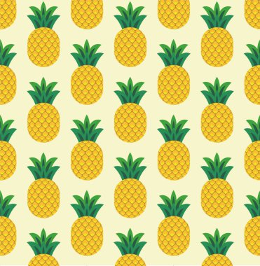 Kusursuz desen. Ananas arkaplanı. Vektör çizimi. Davetiyeler, tebrik kartları, ambalaj kağıtları, posterler, kumaş baskılar için mükemmel..