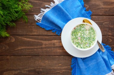 Slav geleneksel çanak - yoğurt üzerinde soğuk çorba 