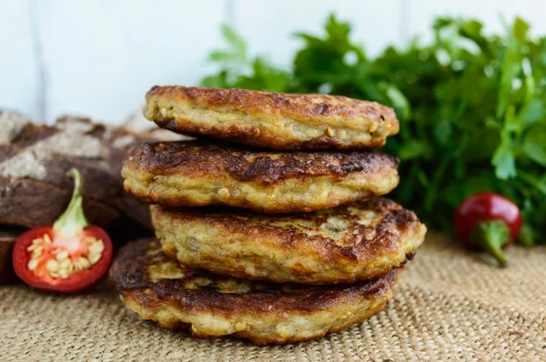 Dietary vegan cutlets of eggplant. Close up
