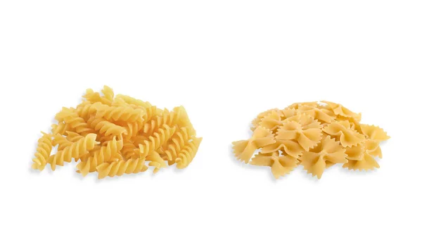 Uncooked Farfalle Fusilli Pasta Isolated White Background Shadow — Stock Photo, Image