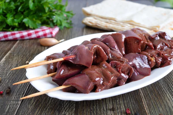 Deler Rått Svinelever Grillmat Tre Kostholdsrett Asiatisk Kjøkken – stockfoto
