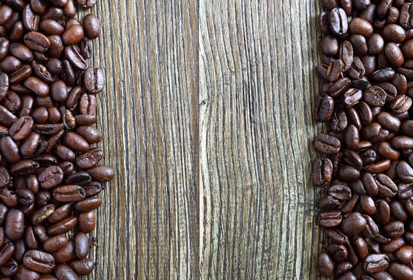 Coffee Beans Wooden Background Mock Copy Space — Stock Photo, Image