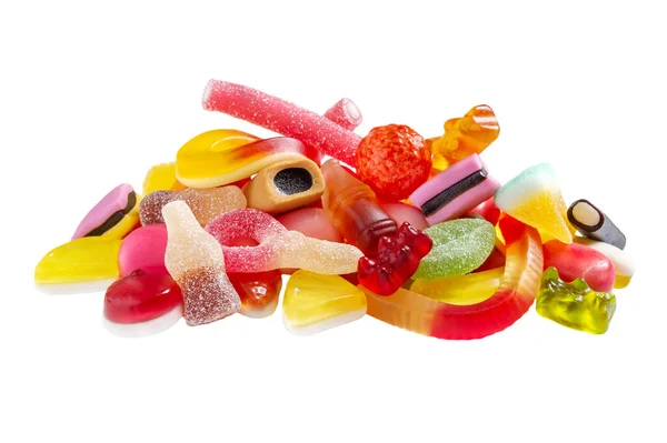 Geassorteerd Van Kauwende Fruitsnoepjes Een Witte Achtergrond Jelly Sweets Isoleert — Stockfoto