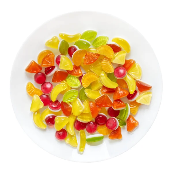 Caramelos Goma Forma Rebanadas Fruta Plato Aislado Sobre Fondo Blanco —  Fotos de Stock