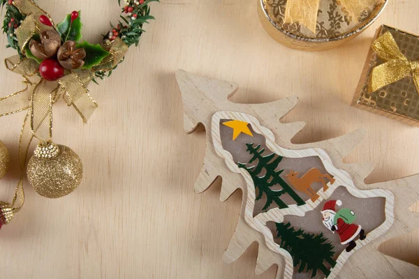 Christmas Decoration Decorative Objects Table Wood Background — Stock Photo, Image