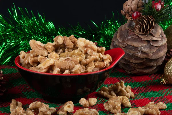 Traditional christmas food walnuts. Christmas Party Decoration.