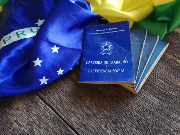 Brazilian Work Card Wooden Table Brazilian Flag — Stock Photo, Image