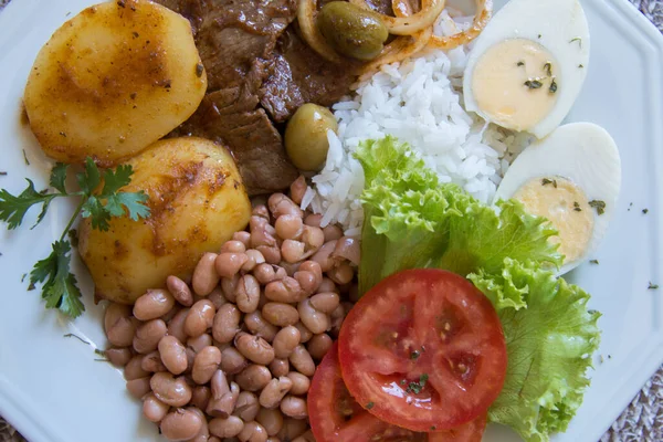 Brezilya Yemeği Fasulye Pilavı Kapatın — Stok fotoğraf