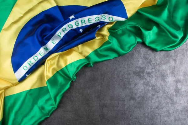 Бразильський Прапор Сірому Тлі Копіювання Простору — стокове фото