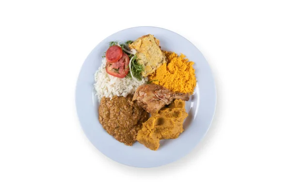 Caruru Bahia Dan Beyaz Arka Plan Manzaralı Tipik Brezilya Yemekleri — Stok fotoğraf