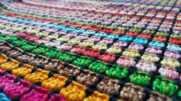 Фото Деталями Текстуры Разноцветной Вязаной Ткани — стоковое фото