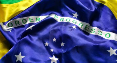 Dalgalı Brezilya bayrağının ayrıntıları.