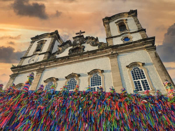 Fachada Iglesia Bonfim Con Cintas Colores Rejilla —  Fotos de Stock