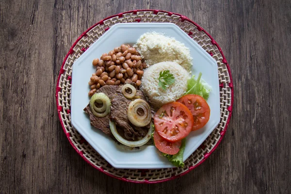 Plaque Alimentaire Brésilienne Avec Vue Dessus Bois — Photo