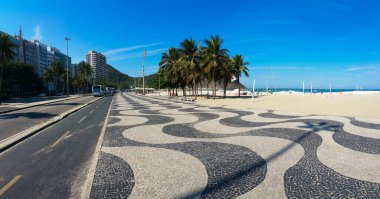 Copacabana sahilinde hindistan cevizi ağaçları Rio de Janeiro Brezilya.