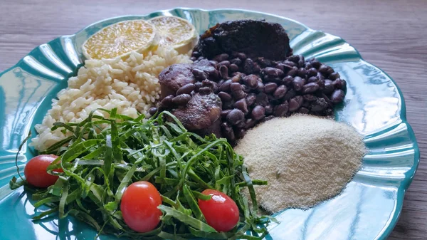 Feijoada Gericht Mit Typisch Brasilianischem Essen Von Oben Gesehen — Stockfoto