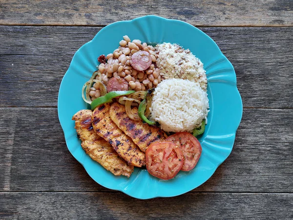 Brazilian Food Dish Beans Rice Grilled Chicken Flour — Stock Photo, Image