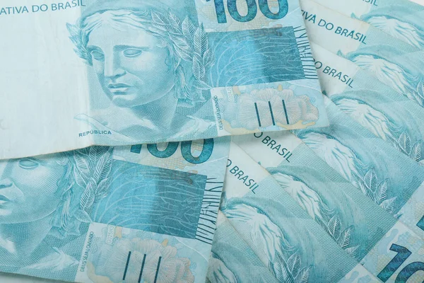 Braziliaans Geld 100 Reais Bankbiljetten — Stockfoto