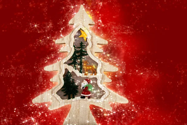 Karácsonyi Dekoráció Karácsonyfa Piros Háttér Fények — Stock Fotó