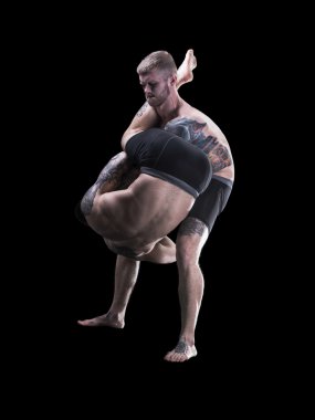 Siyah arka plan üzerine mücadele karışık dövüş sanatçıları