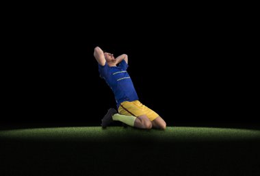 Mavi siyah arka plan üzerinde üniforma hayal kırıklığına futbolcu