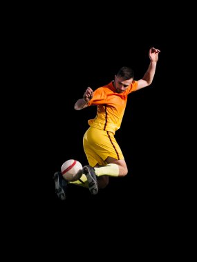 Etkinlik futbol oyuncu atlama topu tekmeleme kırmızı