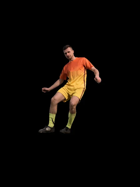 Soccer professional player kicking on training isolated