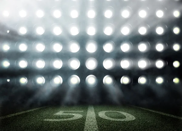 American football stadium in lights and flashes in 3d — Stock Photo, Image