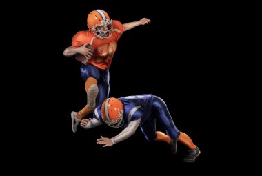 Profesyonel Amerikan futbolu topu ile oyuncular eylem içinde izole