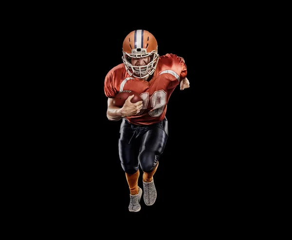 American football speler in rood op zwarte achtergrond — Stockfoto