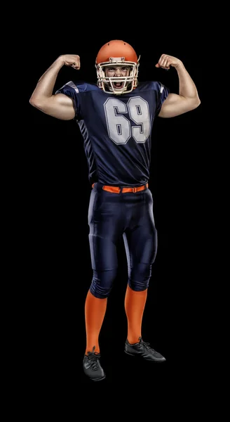 Mavi üniforma tarafından projektörler aydınlatılmış gurur Amerikan futbolu oyuncusu