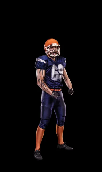 Siyah üzerine izole eylem genç Amerikan futbolu oyuncusu