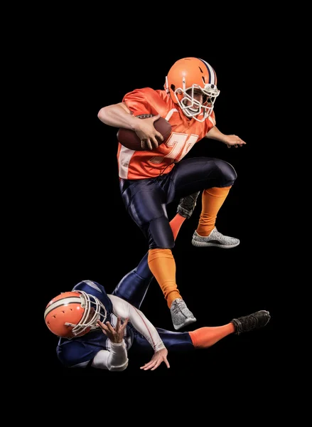 Aggression american football players in action on isolated with ball — Stock Photo, Image