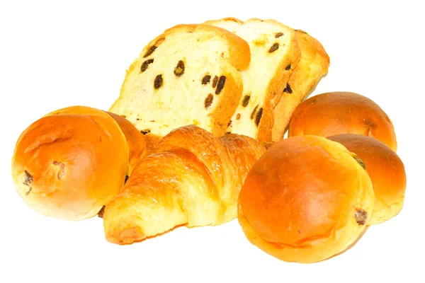 빵, 롤빵 및 크로 흰색 배경 — 스톡 사진