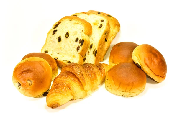 Bread, Bun and Croissant on White Background — Stock Photo, Image