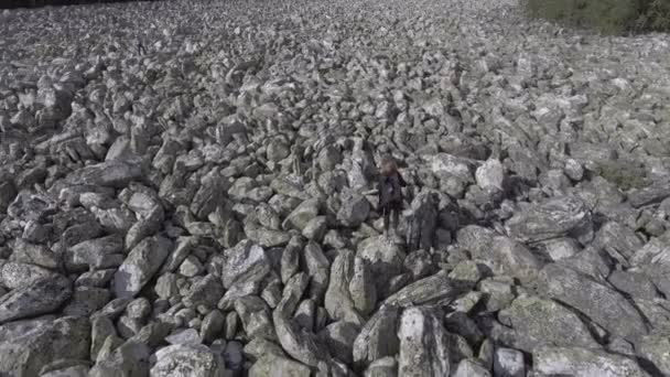 Mädchen geht auf die Felsen — Stockvideo