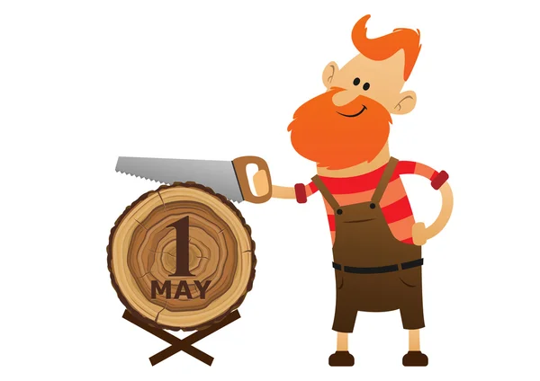 Homme rouge scier une scie à bois — Image vectorielle