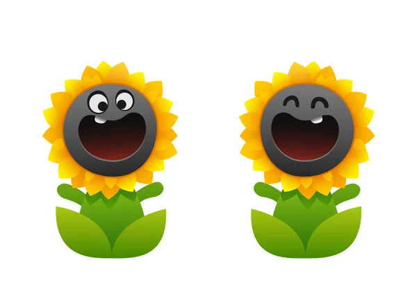 Flor de dibujos animados sonriendo dos tipos de girasol — Vector de stock